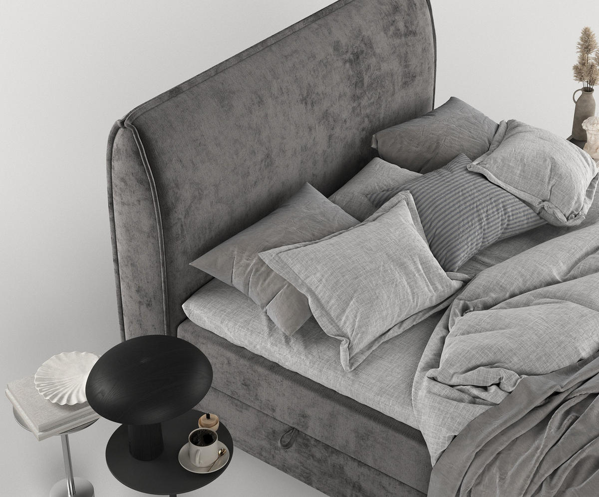BOXBETT Melba Dunkelgrau 180/200 cm mit Matratze und Topper - Dunkelgrau/Schwarz, Holz/Holzwerkstoff (180/200cm) - Maison de Reve