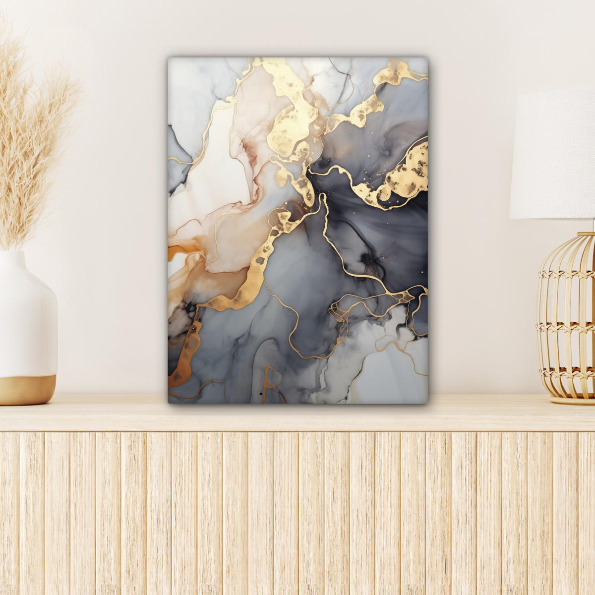 LEINWANDBILD Marmor - Schwarz - Gold - Weiß Room Decor 30x40 cm - Dunkelgrau, Textil (30/40cm) - MuchoWow