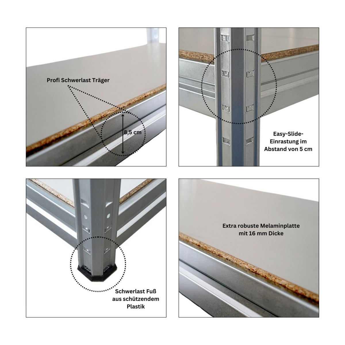 SCHWERLASTREGAL Dino 180x200x60cm Melamin-Ebenen Verzinkt - Silberfarben, Metall (200/180/60cm) - PROREGAL