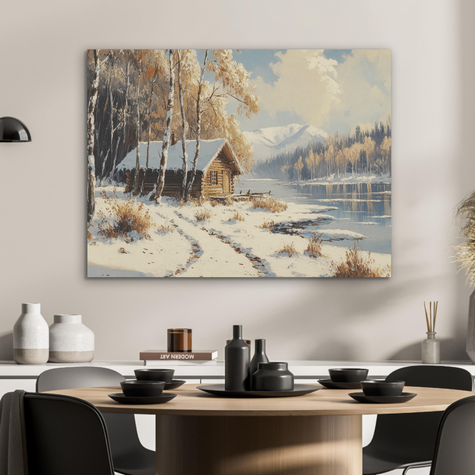 AKUSTIKPANEEL Winter - Schnee - Zuhause - Natur 80x60 cm - Hellbraun, Textil (80/0.9/60cm) - MuchoWow