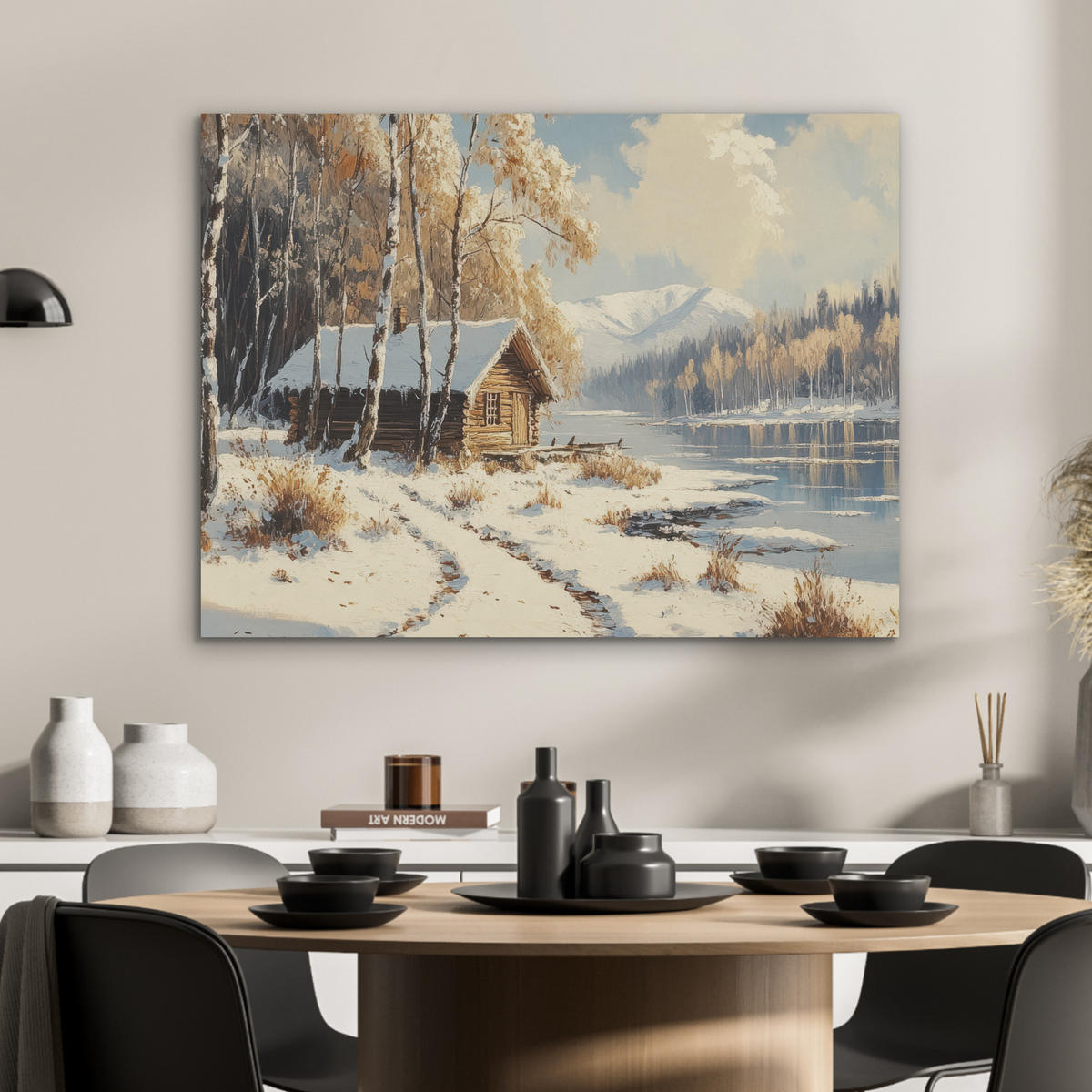 AKUSTIKPANEEL Winter - Schnee - Zuhause - Natur 80x60 cm - Hellbraun, Textil (80/0.9/60cm) - MuchoWow