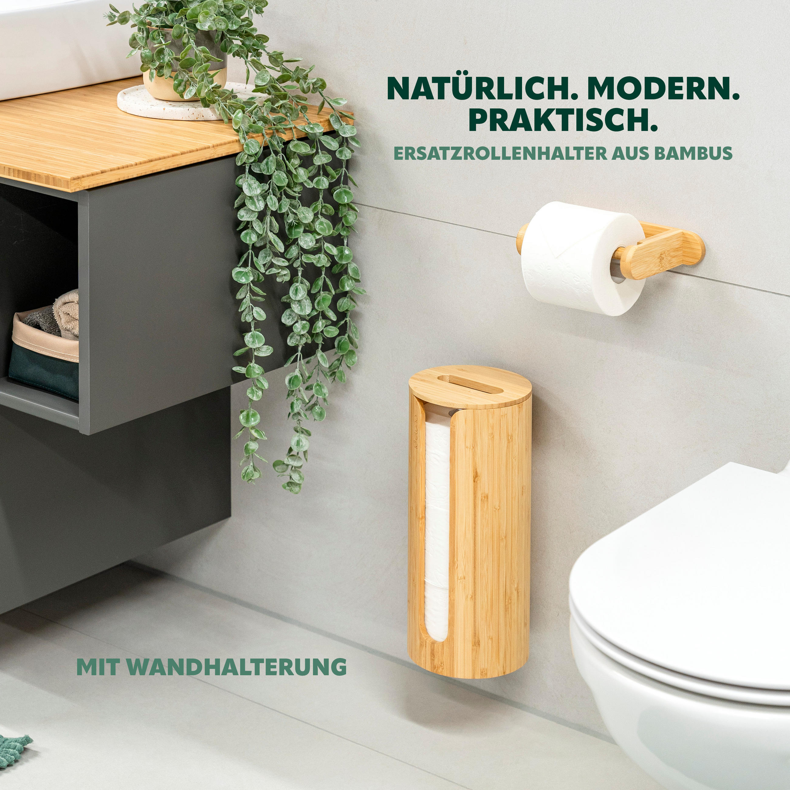 TOILETTENPAPIERAUFBEWAHRUNG, für 3 Rollen, Bambus - Braun, Holz (14.5/34/14.5cm) - eluno