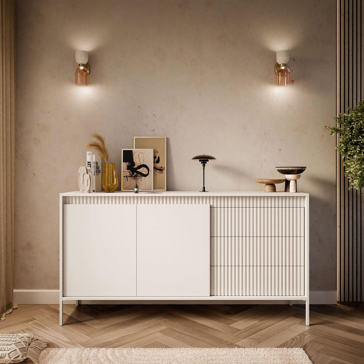 SIDEBOARD YASUMI 153 2D3S mit Schubladen beige - Beige, Holzwerkstoff (153.5/81.4/39.4cm) - Lookway