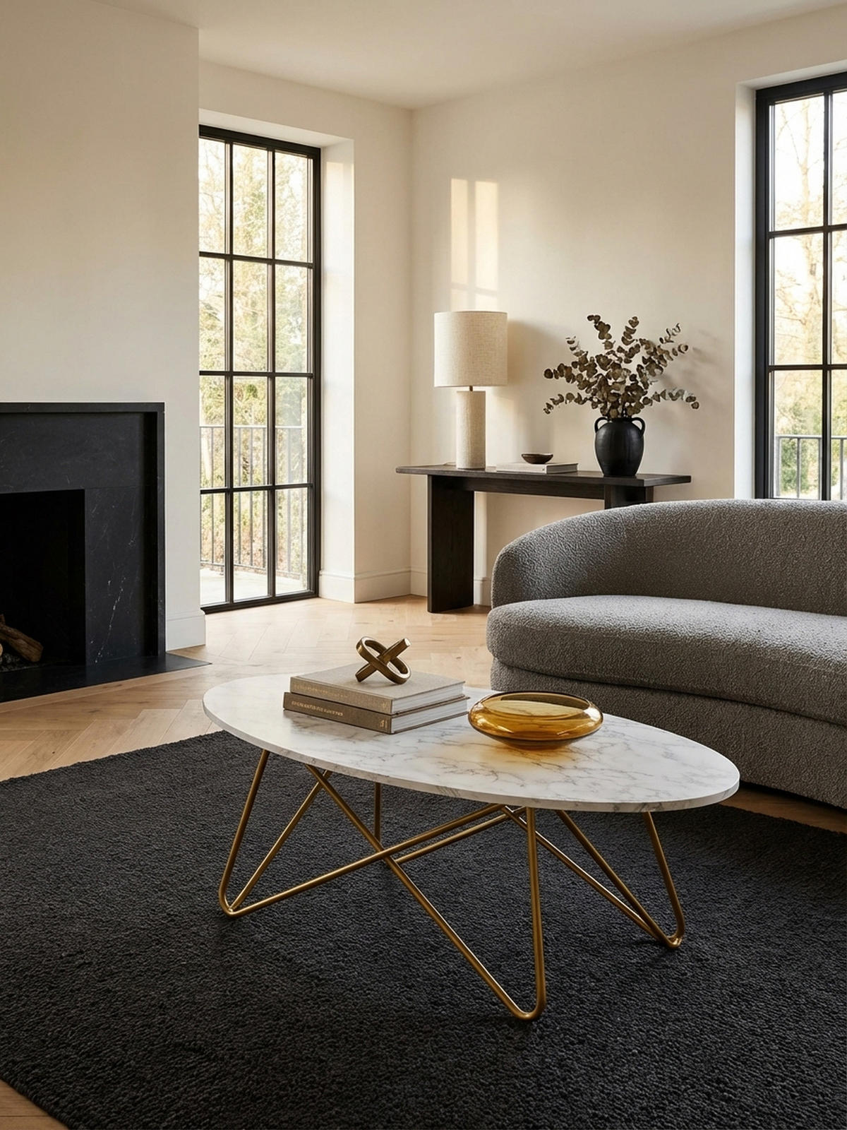COUCHTISCH Oval in Marmor-Optik mit goldfarbenem Gestell, Maße 120x40x60 cm - Goldfarben/Weiß, Holz/Metall (60/120/40cm) - KADIMA DESIGN