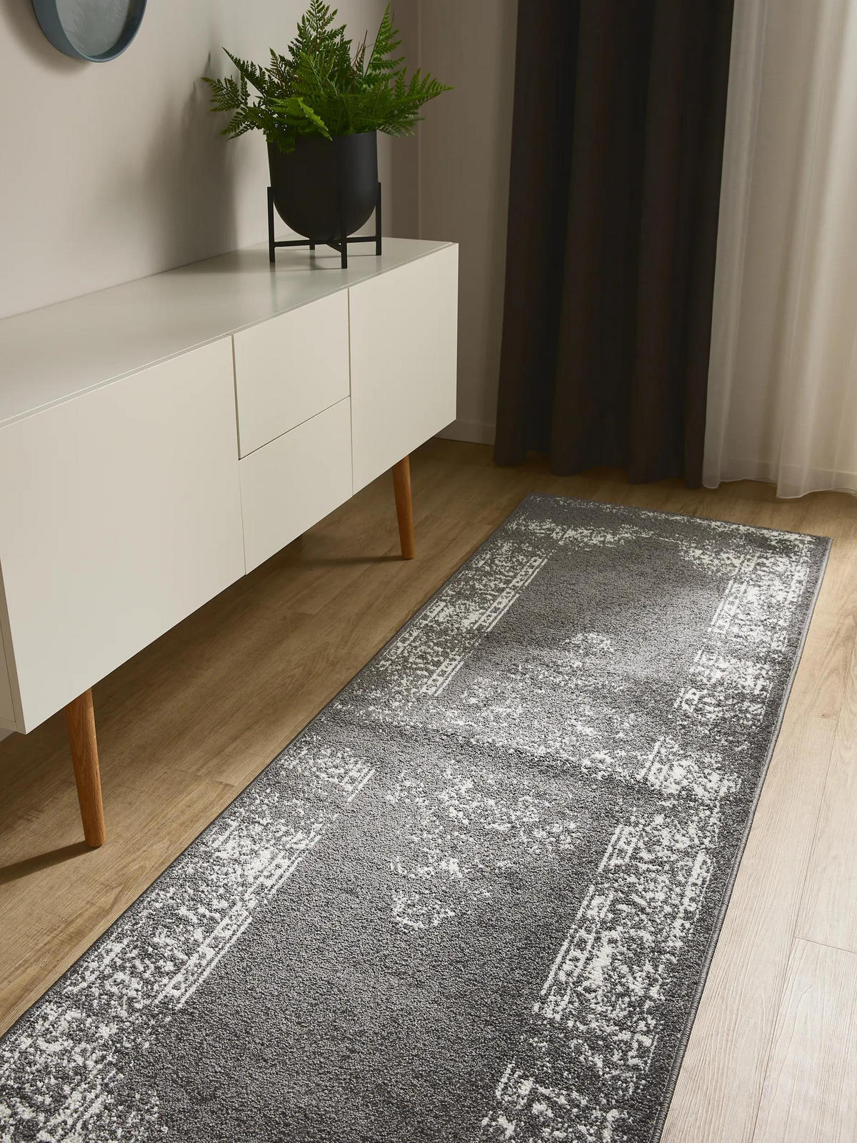 VINTAGE-LÄUFER Sia 80/240 cm - Grau, Kunststoff (80/240cm) - benuta