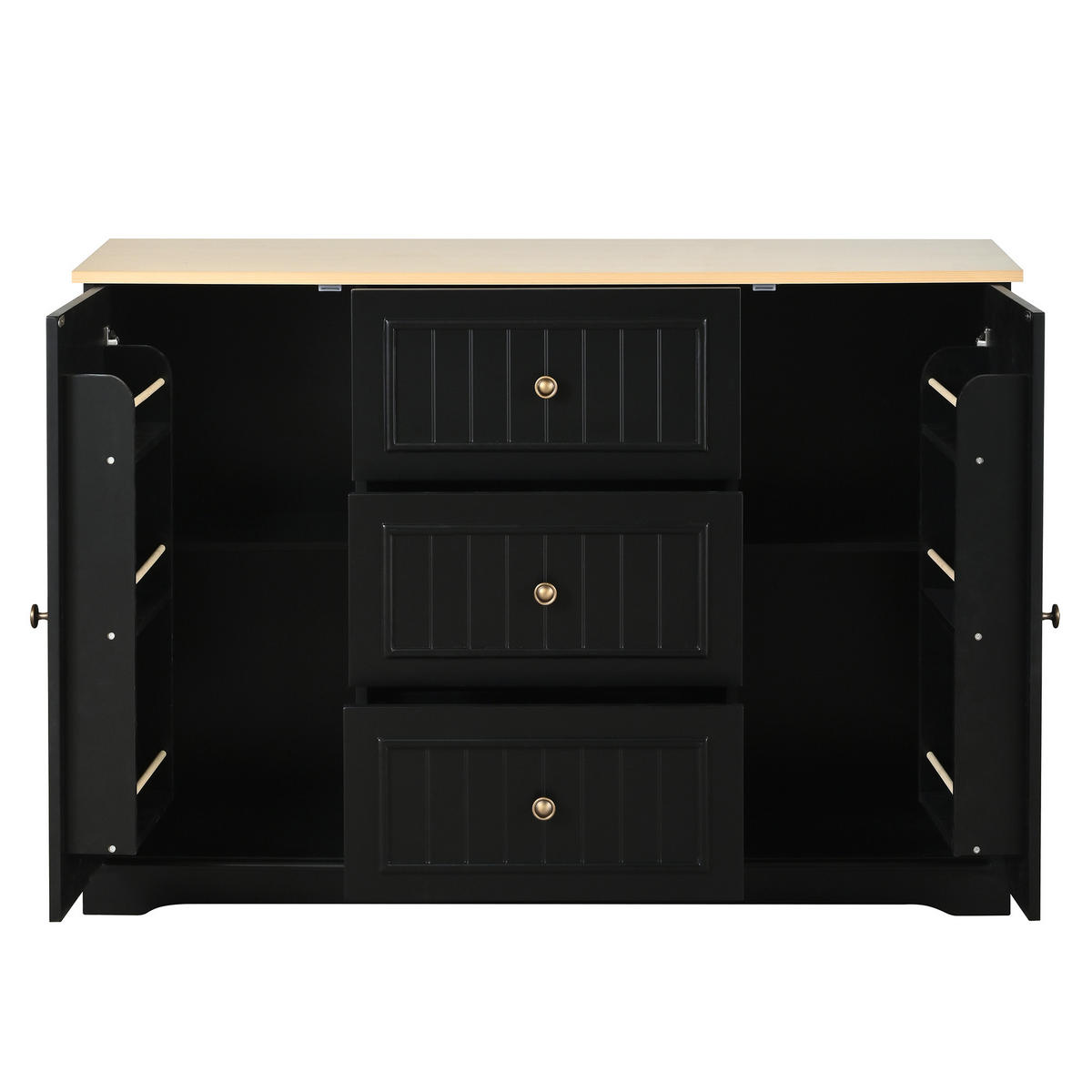 SIDEBOARD mit 3 Schubladen und Küchentüren, Schwarz - Schwarz, Holzwerkstoff (126/86/40cm)