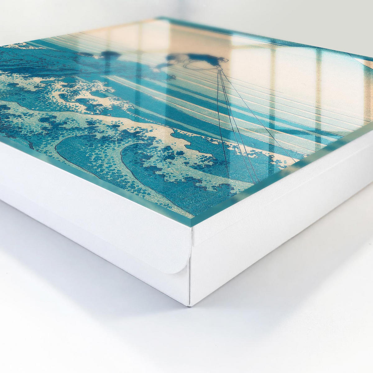 SCHLÜSSELBOX Weiß 30x30 cm – Türöffnung nach rechts - Der Fischer und die Wellen - Blau, Metall (30/30/5cm) - TULUP