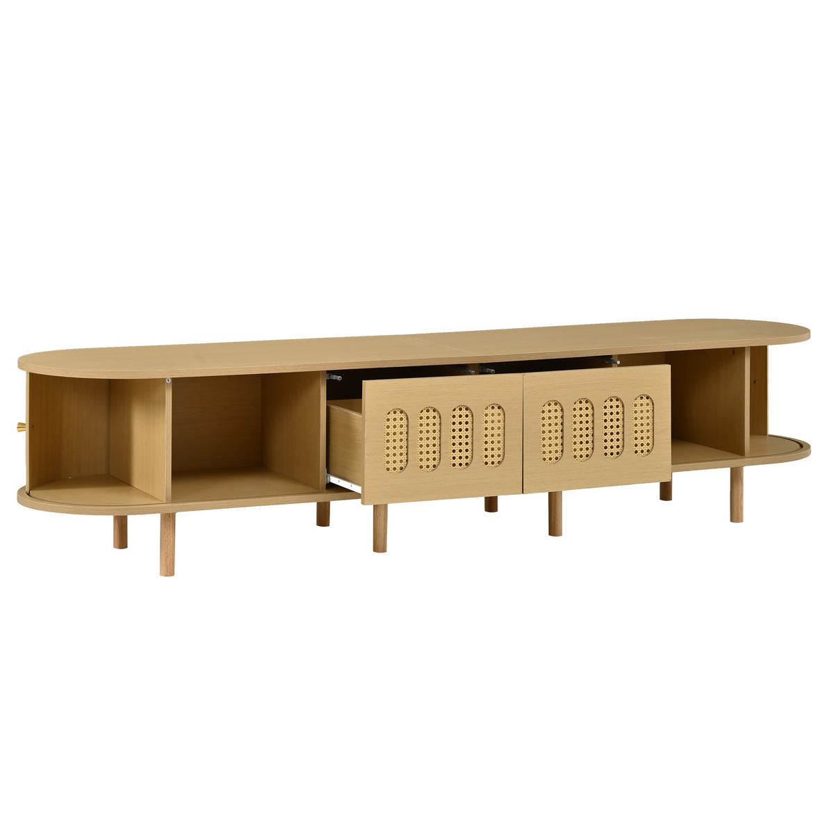 TV-LOWBOARD Naturholz Optik 180cm für 75 Zoll Fernseher mit 4 Waffelmuster Türen - Naturfarben, Holzwerkstoff (180/40/40cm) - Urban Meuble