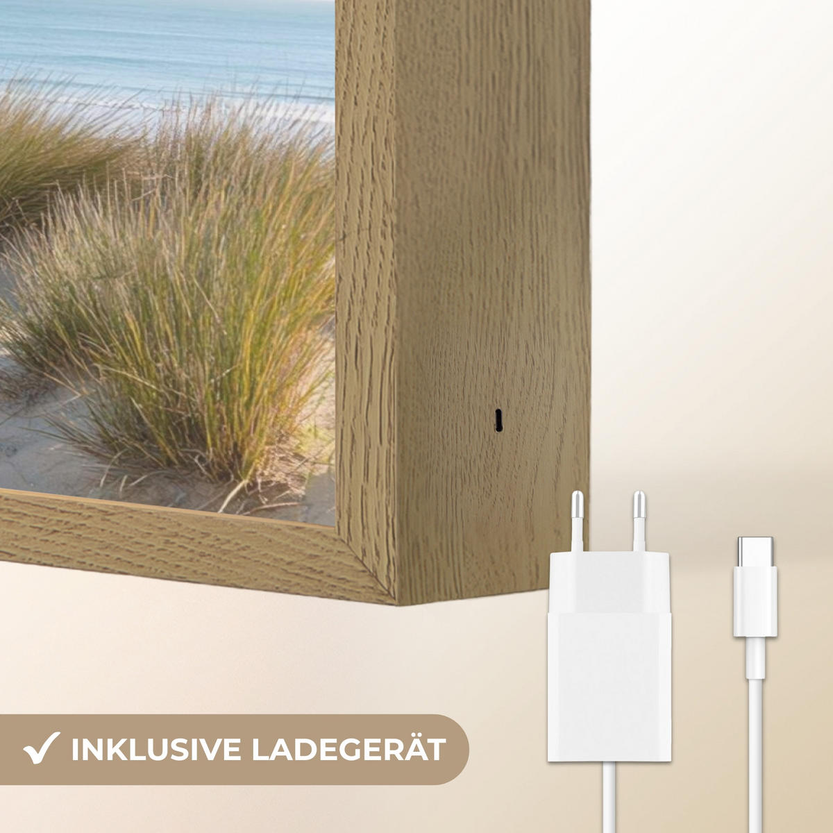 NÁSTĚNNÁ LAMPA S AKUMULÁTOREM Pláž - moře - duny - písek - léto 40x30 cm - písková barva, kompozitní dřevo (40/30/8cm) - OnlyWow