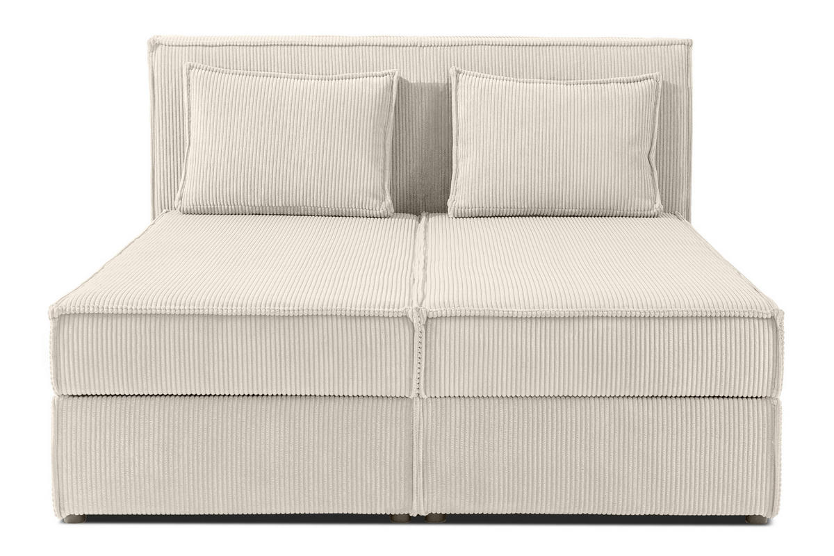 BOXSPRINGBETT ROTI mit Stauraum, ecrufarben - Ecru/Schwarz, Holz/Holzwerkstoff (140/200cm) - KONSIMO®