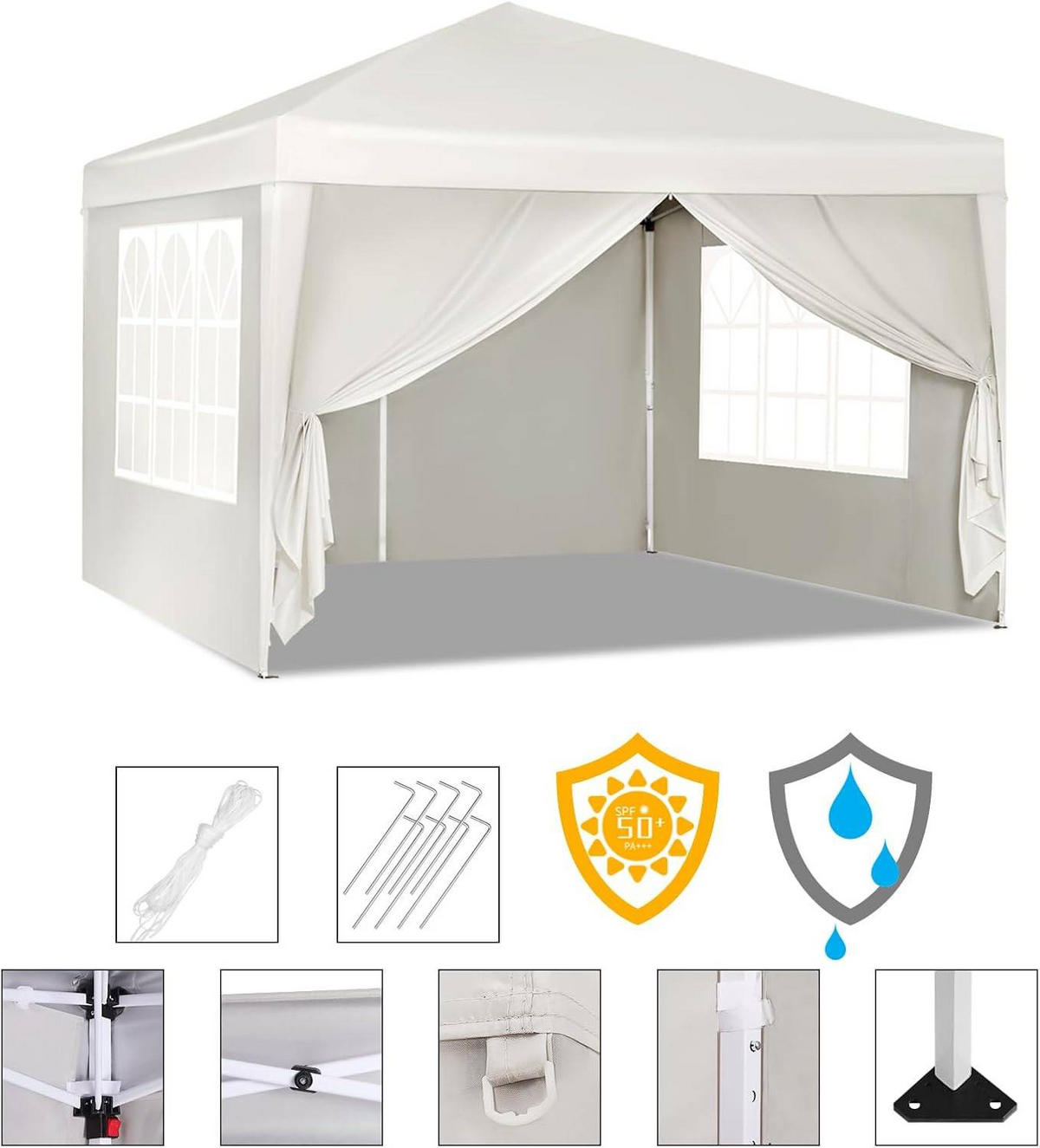 PAVILLON Pop-Up wasserdichter Faltpavillon, aus Oxford Metallrahmen 3 x 3 m - Beige, Metall (300/300/260cm) - Woltu