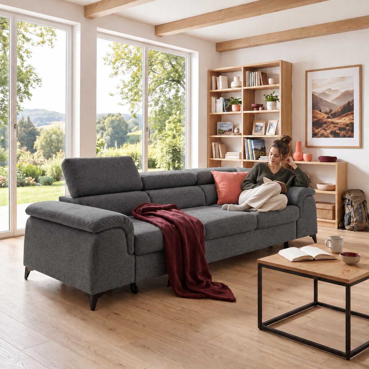 3-SITZER Sofa PLAZA mit Schlaffunktion 127x195 Velours Grau - Schwarz/Grau, Holz/Textil (260/90/100cm) - Muffo