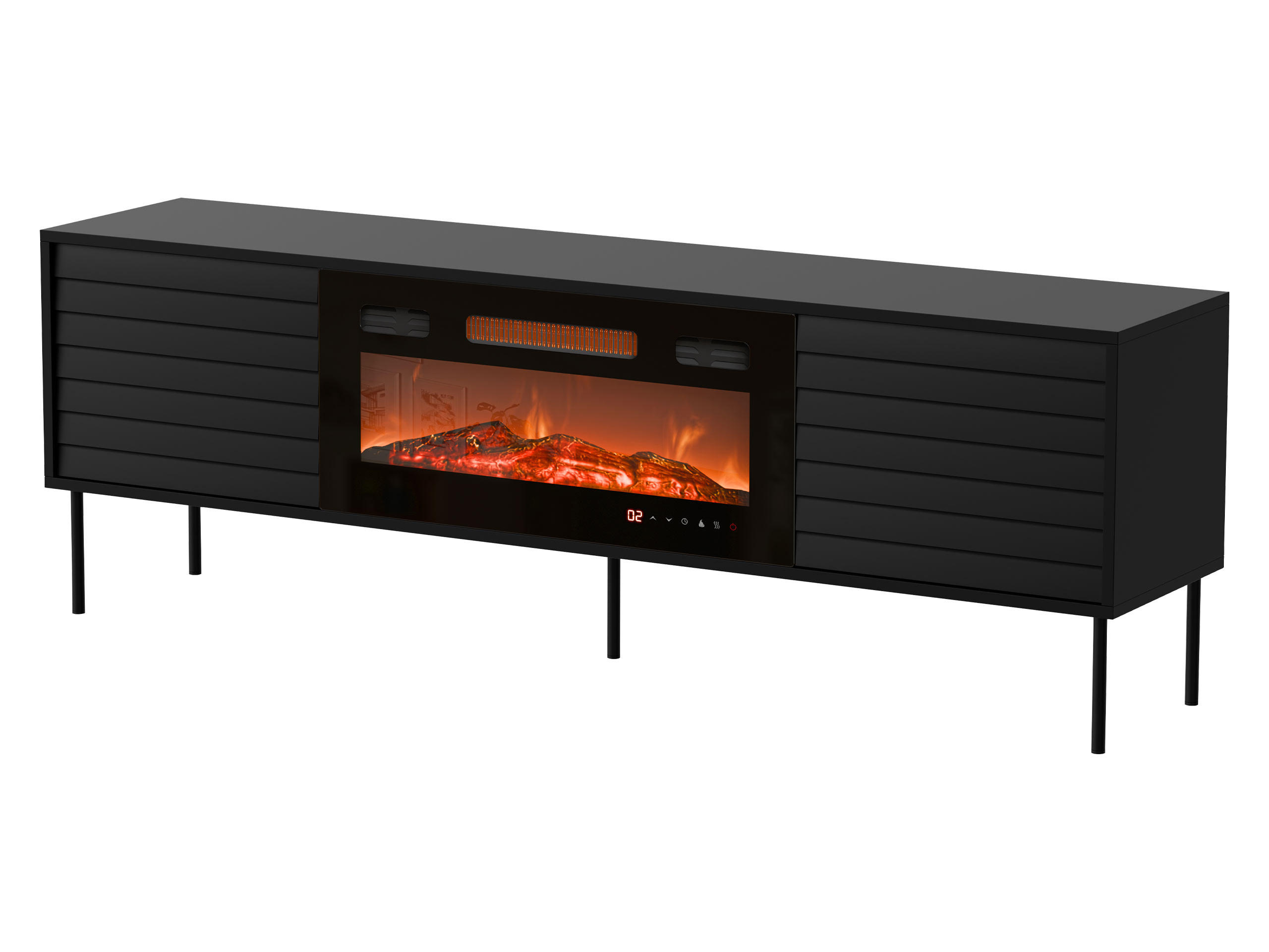 TV-LOWBOARD Cortina 180 mit Elektrische Kamin - Schwarz, Holzwerkstoff/Metall (180/60/40cm) - MIRJAN24