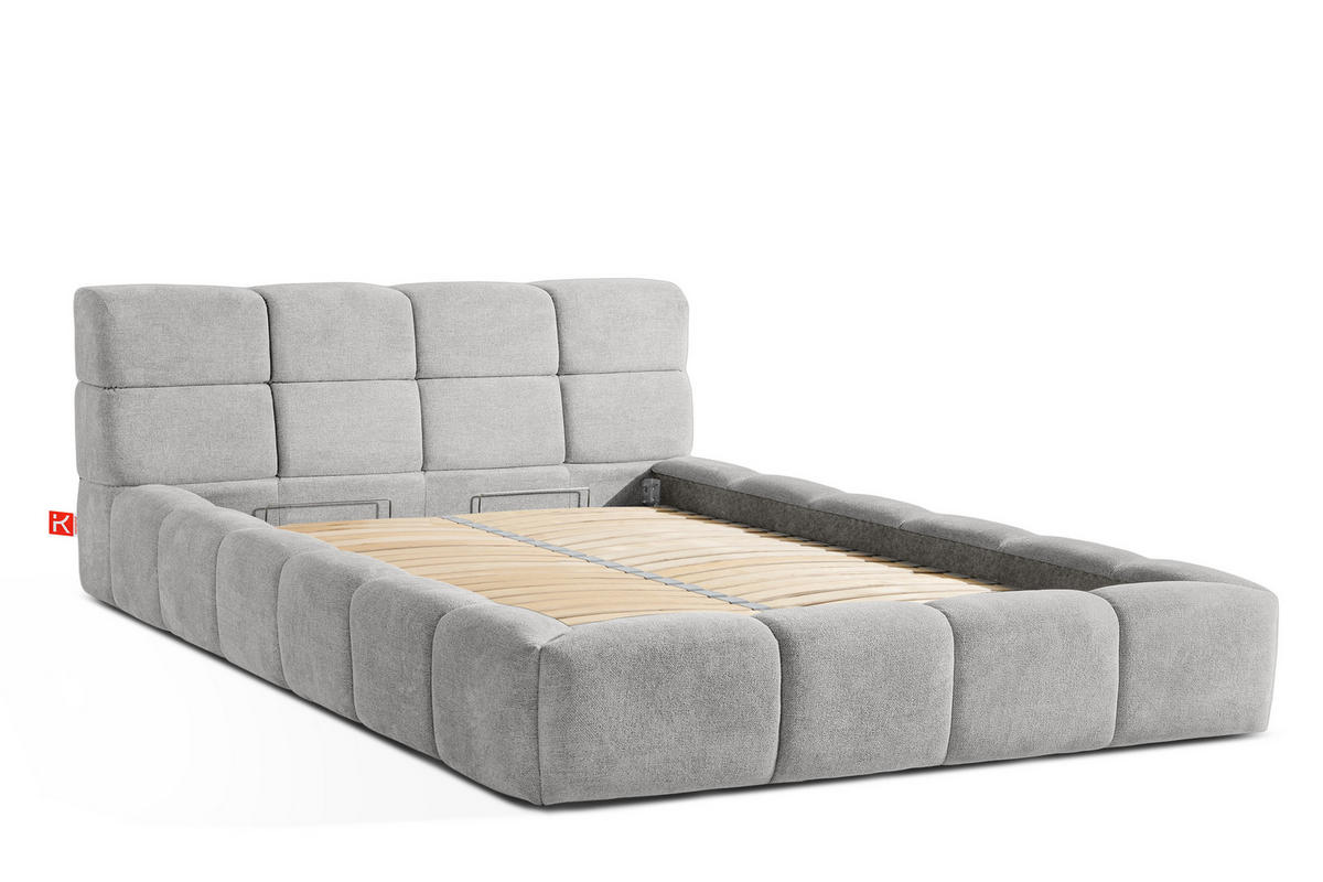 POLSTERBETT AERI 140/160/180/200 mit Rahmen und Bettkasten, hellgrau - Hellgrau, Holz/Holzwerkstoff (140/200cm) - KONSIMO®