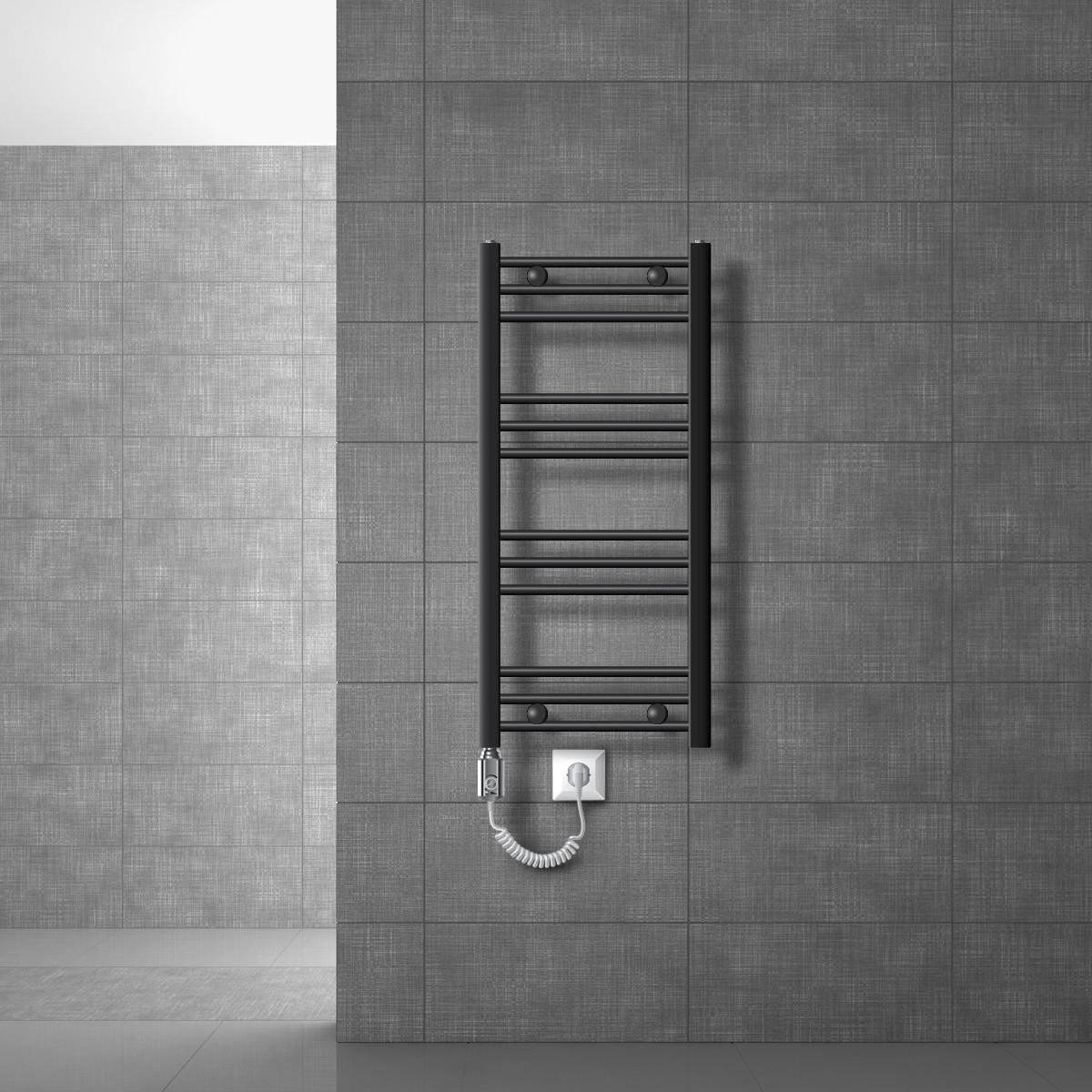 BADHEIZKÖRPER elektrisch Sahara 400x800 mm Anthrazit gebogen mit Heizstab 600W - Anthrazit, Metall (3/80/40cm) - LuxeBath