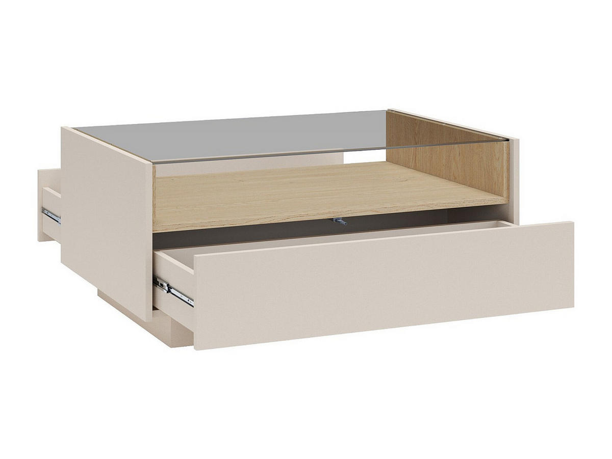 COUCHTISCH - 96 cm x 67.2 cm - glas - beige, naturfarben hell Alivento - Beige/Naturfarben, Glas/Holz (67.2/96/43.4cm) - Vente-Unique