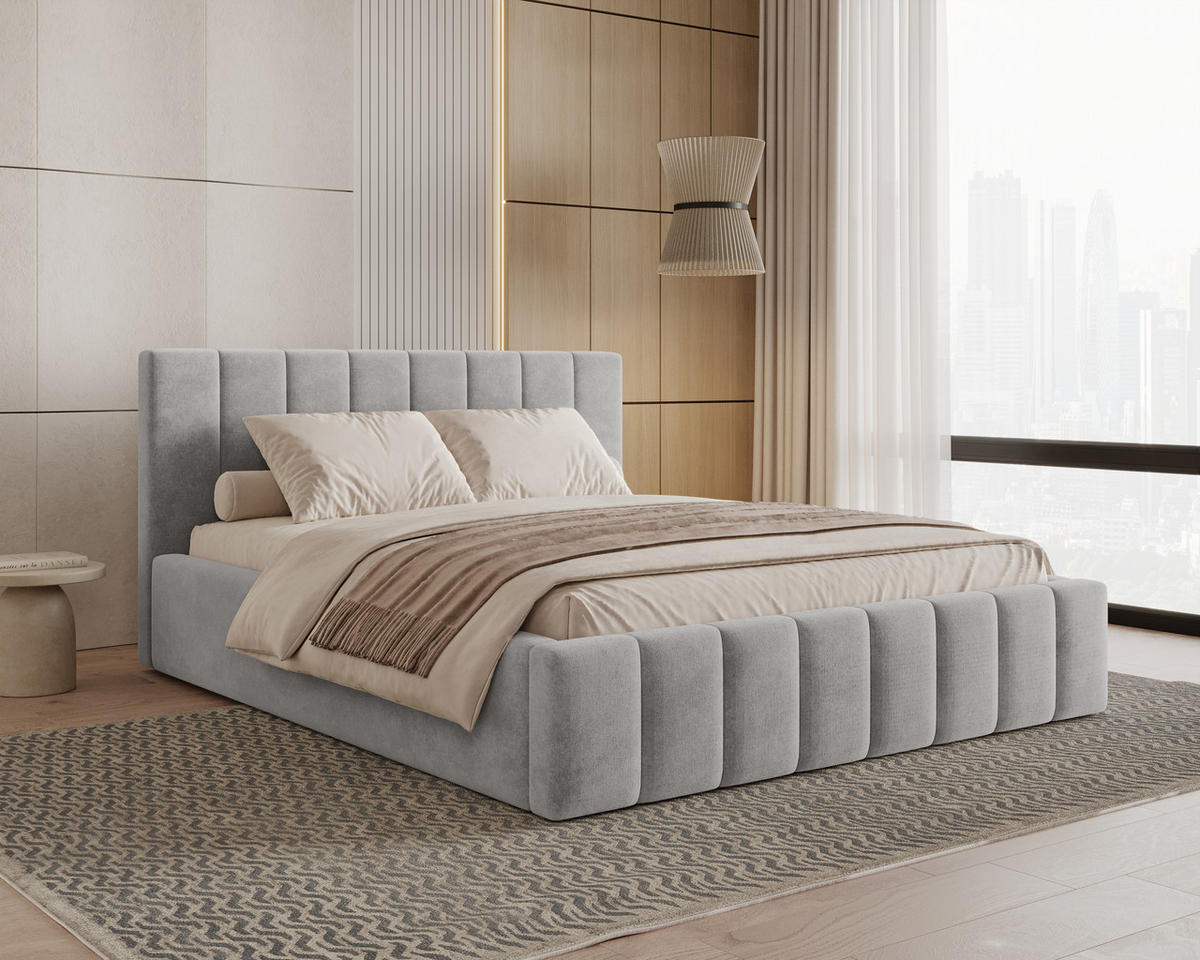POLSTERBETT 01 160 x 200 cm – Flow – Bett mit Federmechanismus und Stauraum - Hellgrau, Holz (160/200cm) - ROYAL24_MARKT