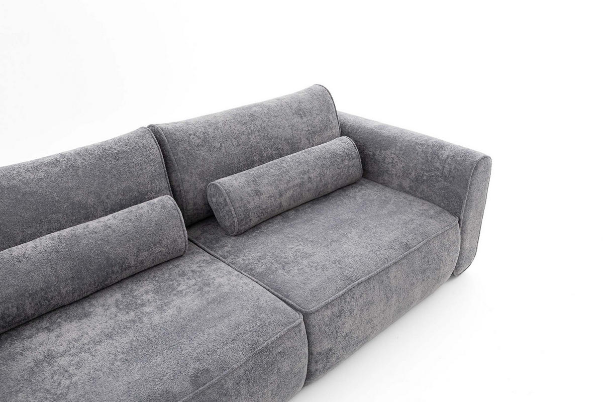 ECKSOFA MOTION mit Schlaffunktion 130x200 Webstoff Dunkelgrau - Dunkelgrau/Schwarz, Holz/Textil (250/120cm) - Muffo