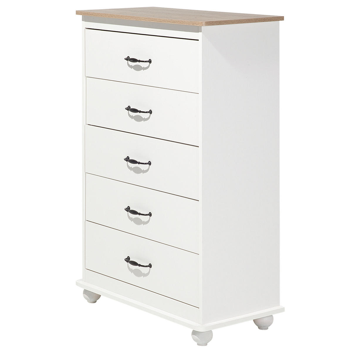 KOMMODE 5 Schubladen weiß Sharon - Schwarz/Weiß, Holzwerkstoff (76/117/39cm) - Beliani