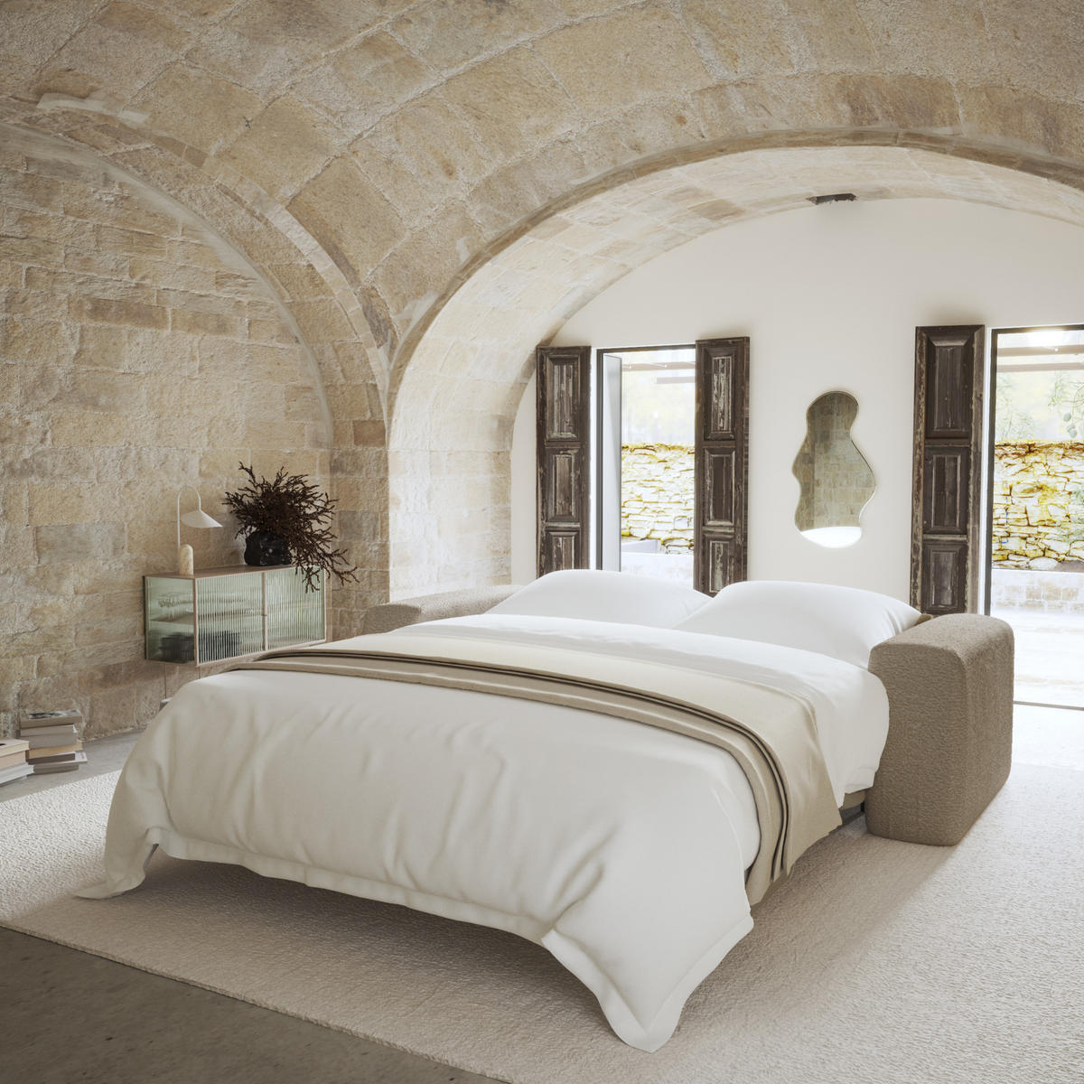 SCHLAFSOFA GERADE Bouclé-Stoff Taupe 234.0 CENTIMETERScm - Taupe, Textil (234/73/95cm) - Sia Home