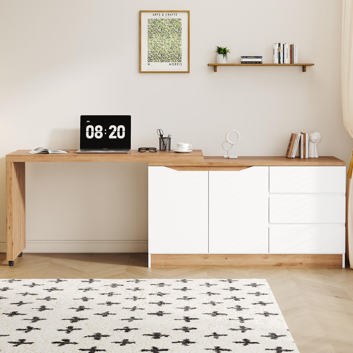 SCHREIBTISCH mit feststellbaren Rollen drehbar 120cm - Weiß, Holzwerkstoff (50/120/78cm) - Gisaae