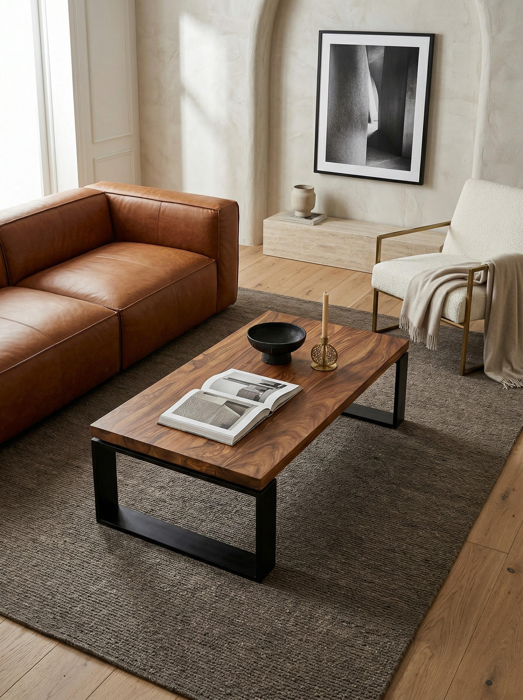 Thumbnail - Kadima Design Couchtisch, Braun, Holz, Echtholz,Sheesham, Rechteckig,Rechteckig, Kufe, 115x35x60 cm, Wohnzimmer, Wohnzim...