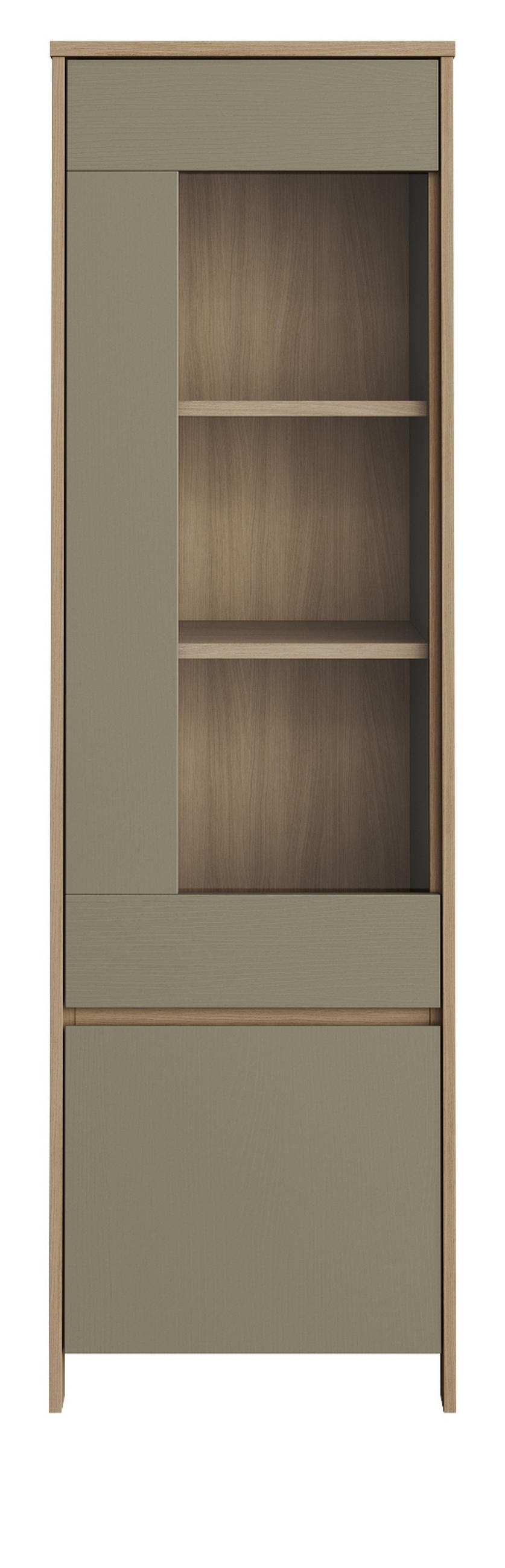 VITRINE Salbei grün, Eiche 58 cm, Vitrinenschrank mit Soft-Close - Salbeigrün/Eichefarben, Glas/Holzwerkstoff (58/195/39cm) - Furn.Design