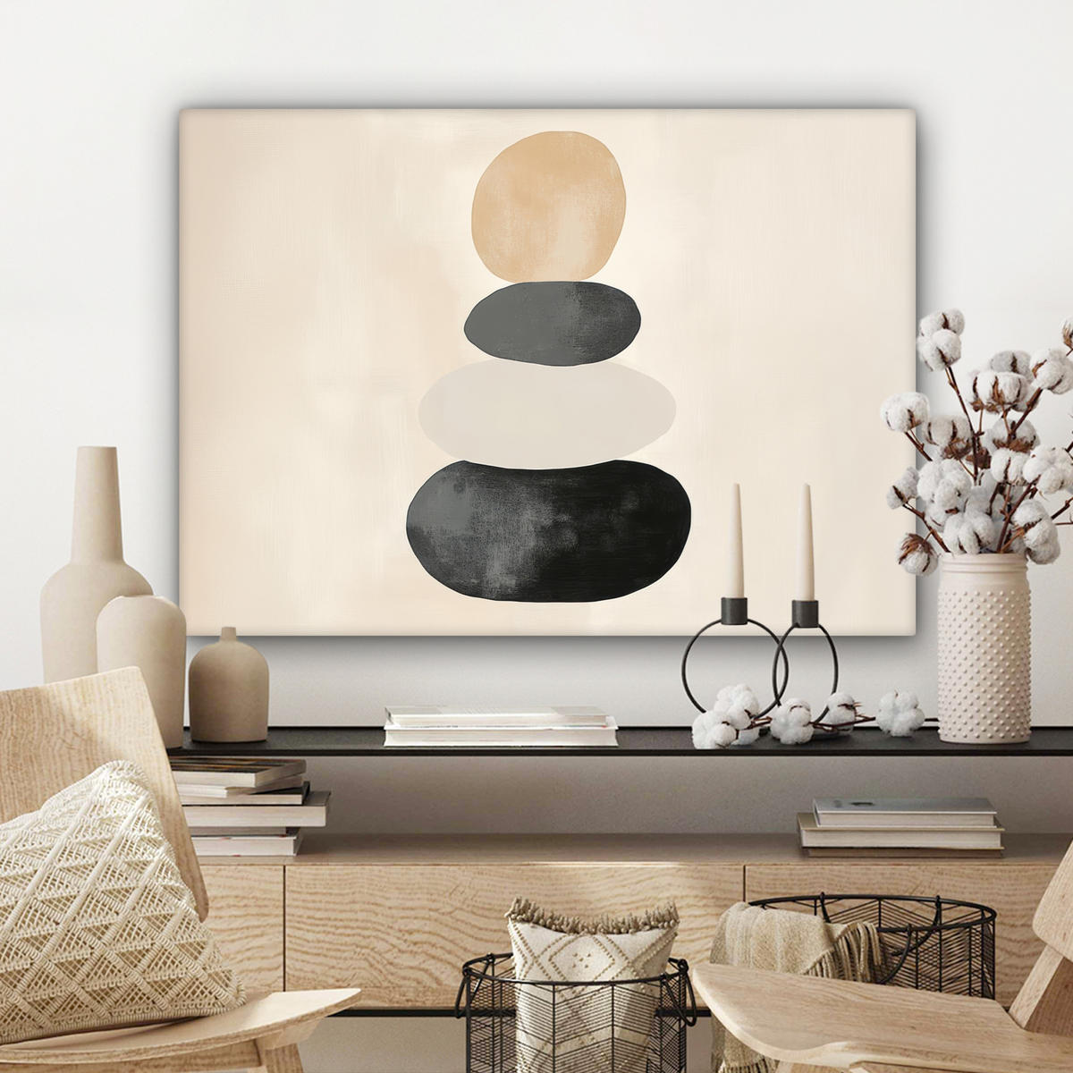 LEINWANDBILD Japandi - Wabi sabi - Beige Wandbilder 80x60 cm - Taupe, Textil (80/60cm) - MuchoWow