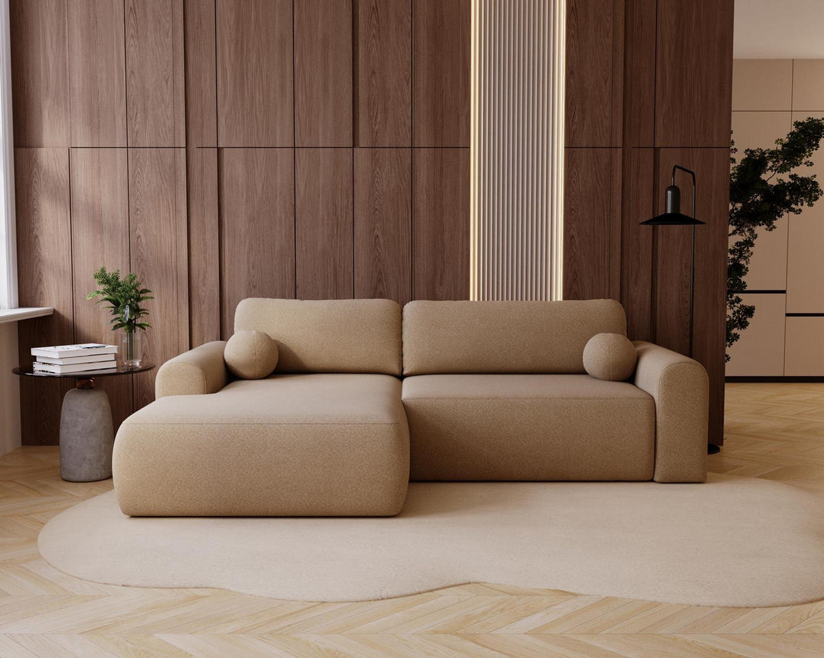 ECKSOFA Aurora Beige, mit Schlaffunktion in Lambi Stoff, linke seite - Beige, Holzwerkstoff/Textil (257/177cm) - Bettso