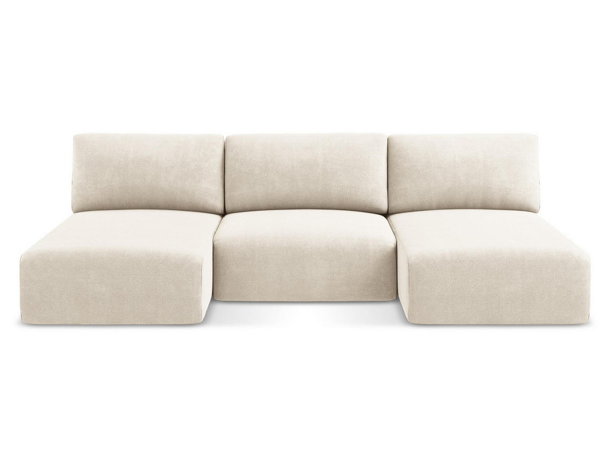 WOHNLANDSCHAFT Chenille Stoff Beige - Beige/Creme, Kunststoff/Textil (304/79/149cm) - Makamii