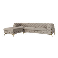 ECKSOFA Chesterfield Lexi Dunkle Creme Samt, Ottomane links - Goldfarben/Creme, Holz/Textil (305/200cm) - S-Style Möbel