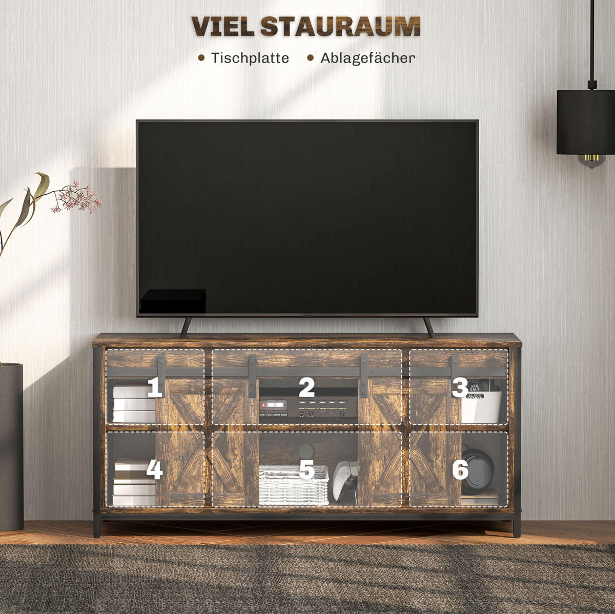 TV-LOWBOARD 120/40/54 cm mit Schiebetüren und Kabeldurchlass - Braun, Holzwerkstoff (120/54/40cm) - BEAOK