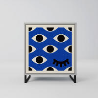 SIDEBOARD GEOMETRIC EYES, Grau, 57,5x42x67,5 cm, Schwarze Metall-Rahmenfüße - Multicolor/Schwarz, Holzwerkstoff/Metall (57.5/67.5/42cm) - SpaceRebels