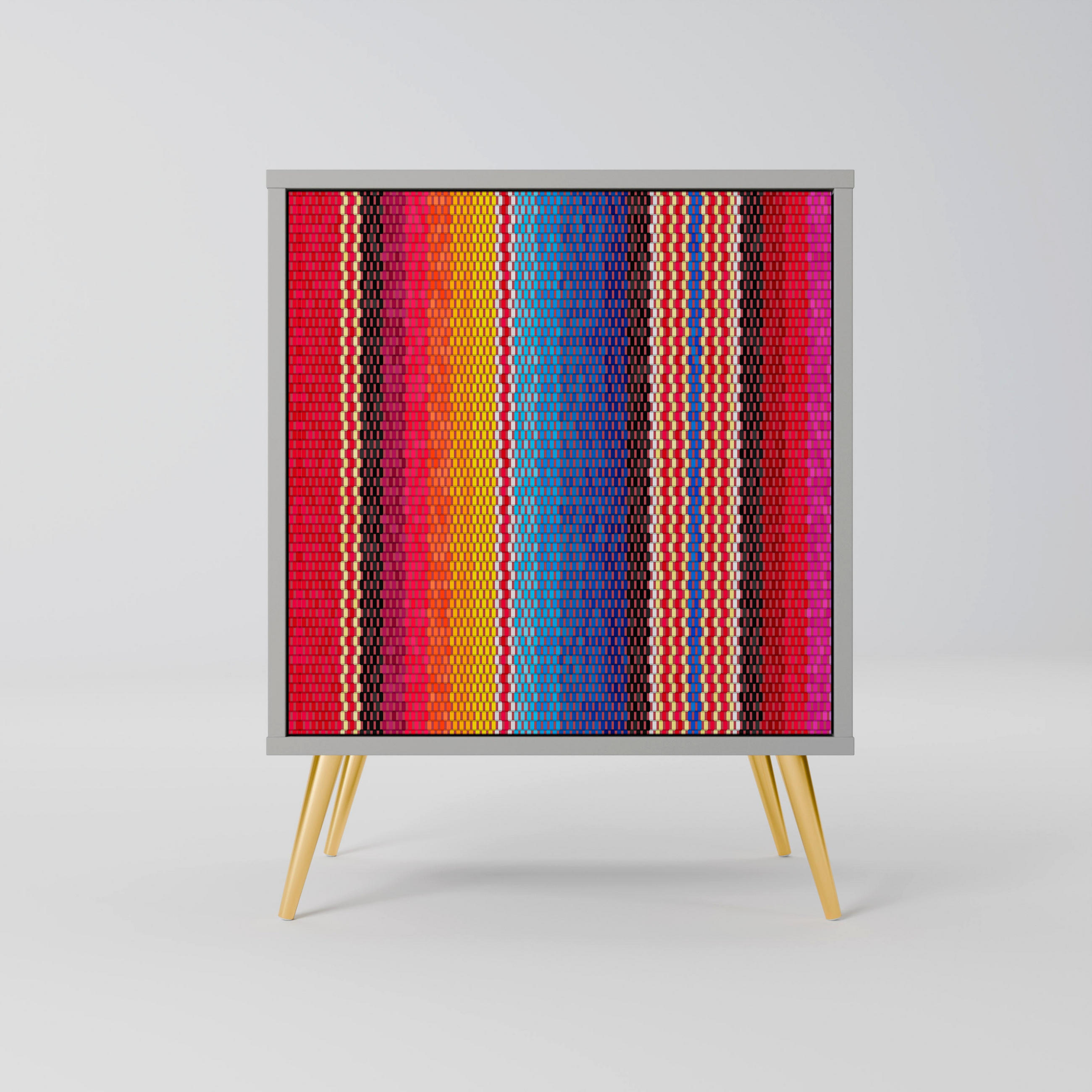 SIDEBOARD ETHNIC MEXICAN, Grau, 57,5x42x75,5 cm, Goldfarbene Metallfüße - Goldfarben/Multicolor, Holzwerkstoff/Metall (57.5/75.5/42cm) - SpaceRebels