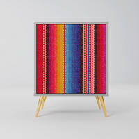 SIDEBOARD ETHNIC MEXICAN, Grau, 57,5x42x75,5 cm, Goldfarbene Metallfüße - Goldfarben/Multicolor, Holzwerkstoff/Metall (57.5/75.5/42cm) - SpaceRebels
