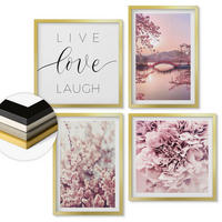 WANDBILDER 4er Set - 50x50 cm & 40x60 cm Goldrahmen - Blumenbrücke – Lebensinspiration - Goldfarben, Kunststoff (50/50cm) - ArtPrintCave