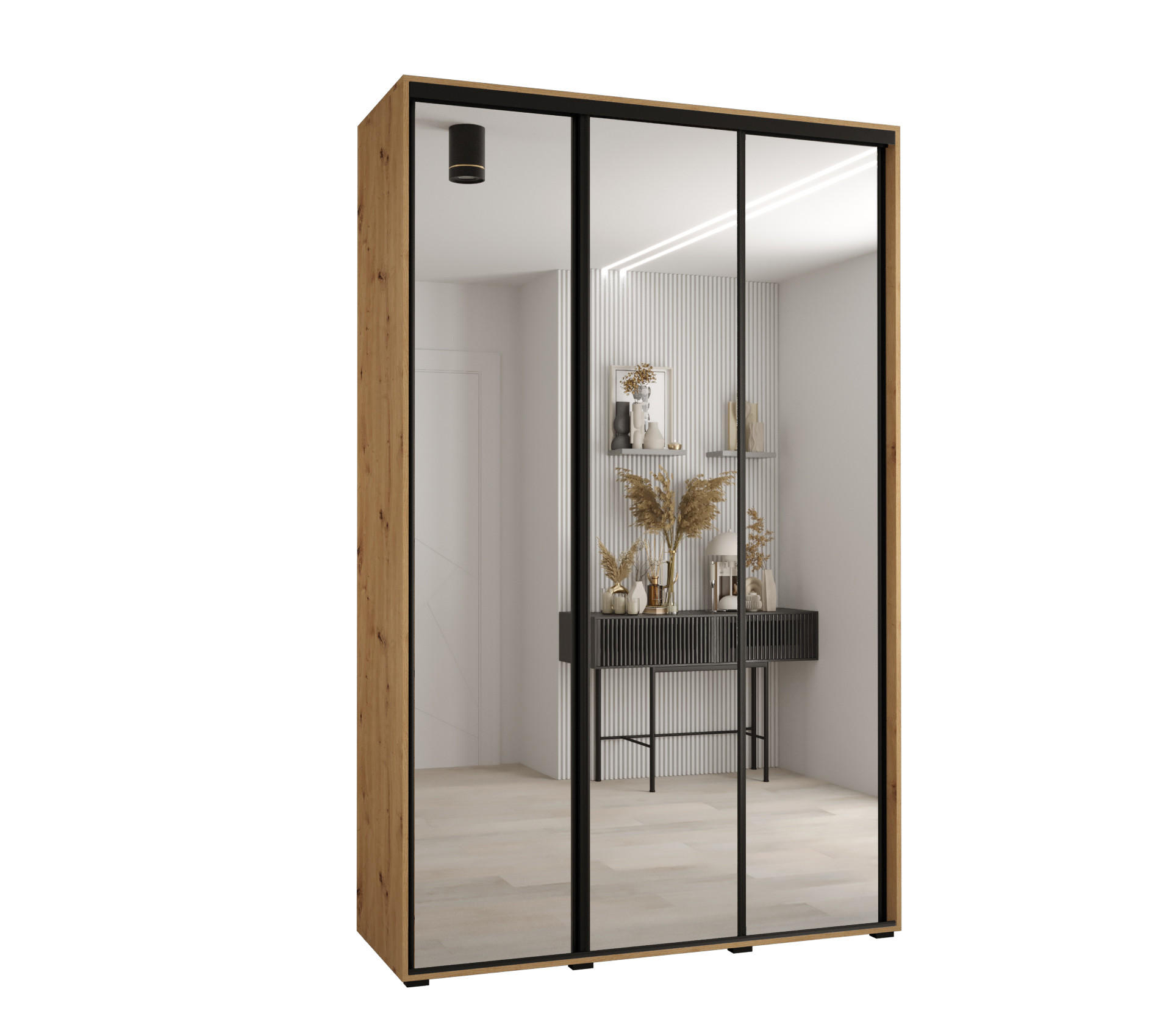 Abiks Möbel Schwebetürenschrank Eiche Artisan, Eiche Artisan, Schwarz 150x235x45 cm