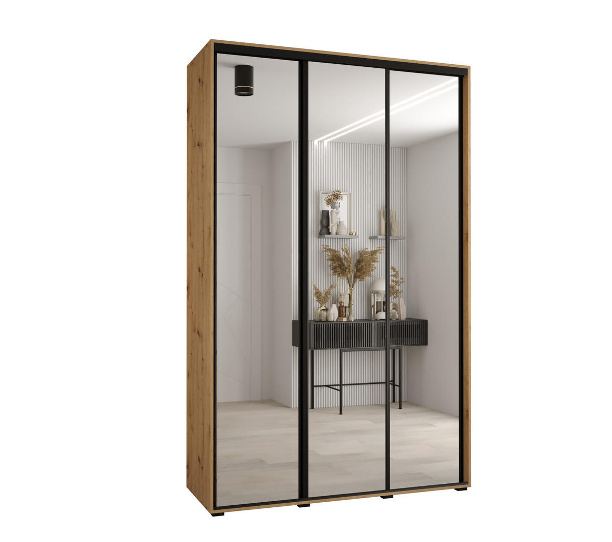 SCHWEBETÜRENSCHRANK 235,2/160/60 3-türig - Schwarz/Eiche Artisan, Holz/Metall (160/235/60cm) - Abiks Möbel