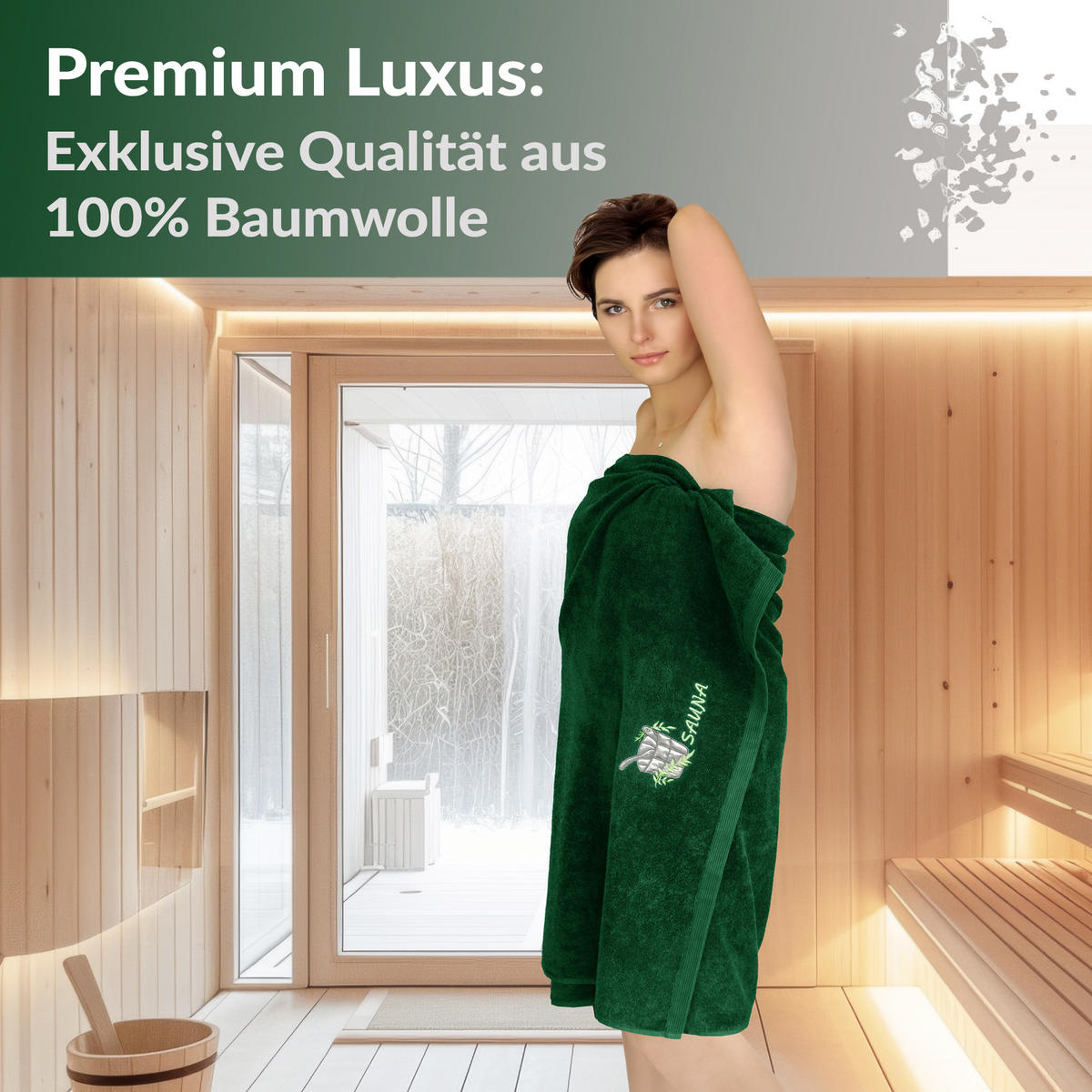 SAUNATUCH Lillby Tannen Grün 100x200 cm - Waldgrün, Textil (100/200cm) - Lashuma