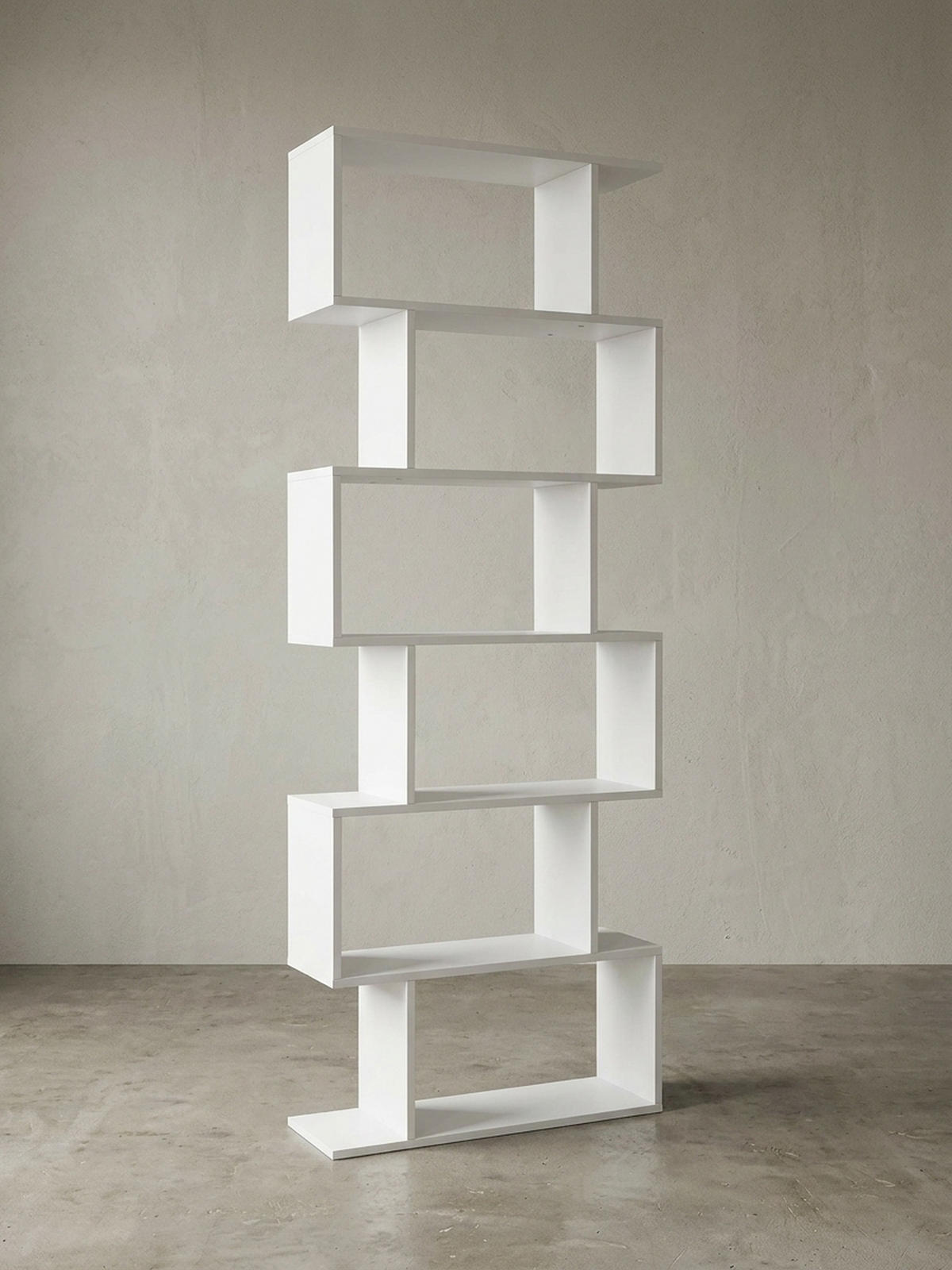 BÜCHERREGAL – Zickzack, Mattweiß, 6 Fächer, Anti-Rutsch-Noppen - Weiß, Holz (70/191/24cm) - KADIMA DESIGN