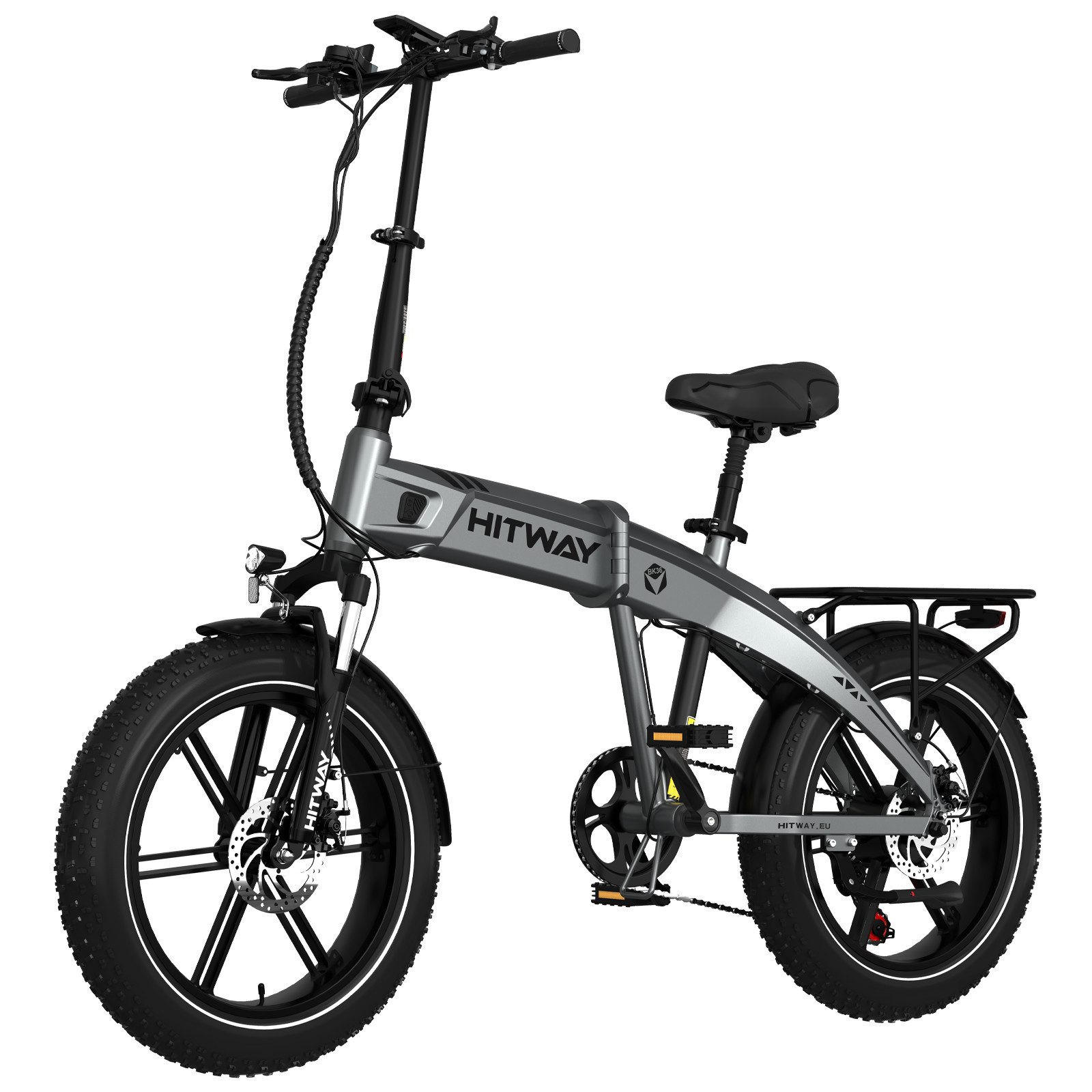 E-BIKE Klapprad BK36 Pedelec bis zu 50-100km 7 Gang shimano Schaltwerk - Silberfarben, Metall (32cm) - HITWAY