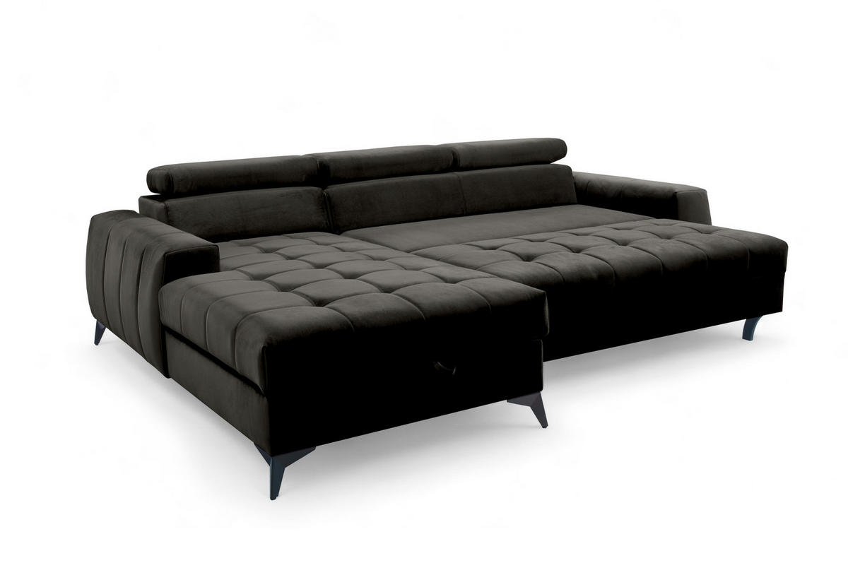 ECKSOFA L Form Arkucio Mini Schwarz 260/200/95 cm Links mit Schlaffunktion - Schwarz, Textil/Metall (200/260cm) - AX Living