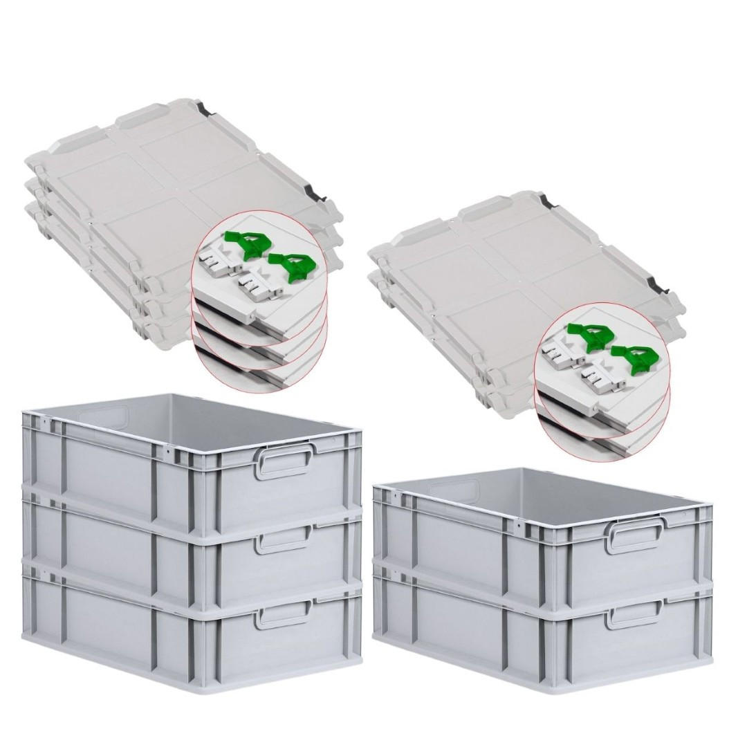 EUROBOX 5x Nextgen Economy Mit Scharnierdeckel Grau/GrünGriffe Geschlossen 34 Liter - Grün, Kunststoff (40/17/60cm) - PROREGAL