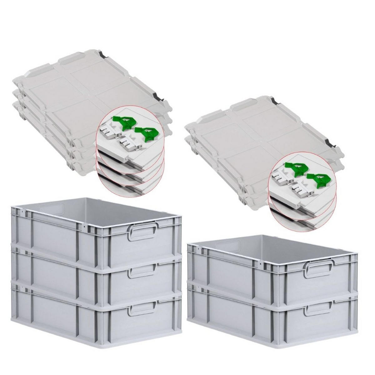 EUROBOX 5x Nextgen Economy Mit Scharnierdeckel Grau/GrünGriffe Geschlossen 34 Liter - Grün, Kunststoff (40/17/60cm) - PROREGAL