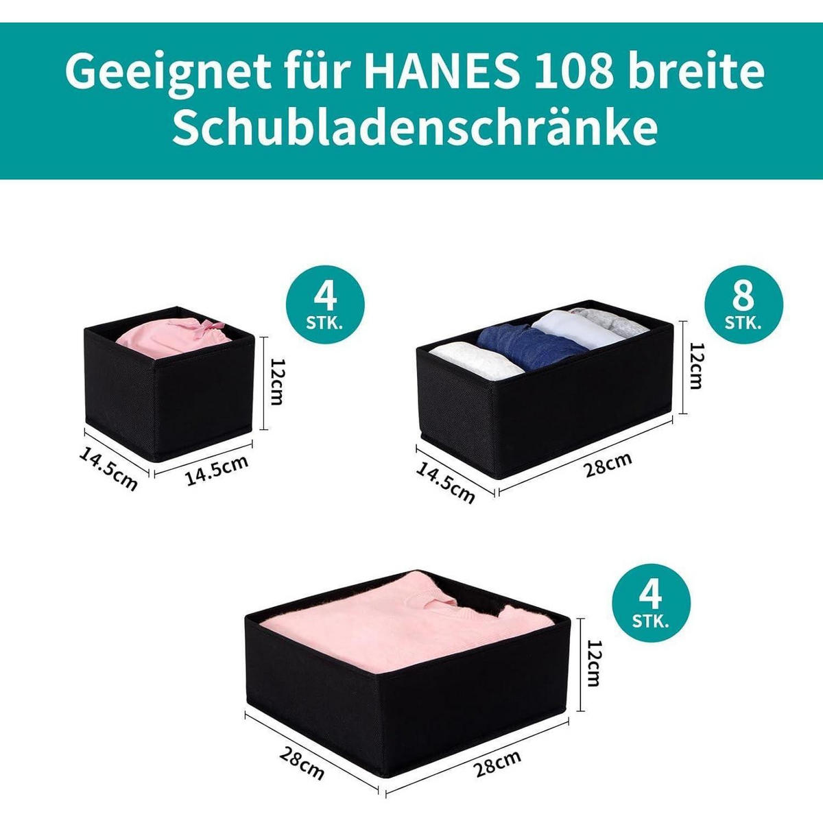 SCHUBLADEN Organizer 16er Set Schwarz - Multicolor, Textil (28/12/28cm)