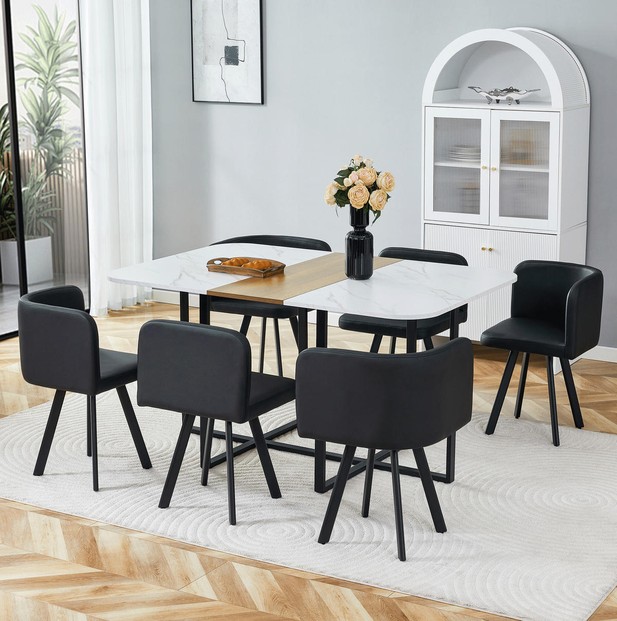 ESSTISCH-SET ausziehbar für 4-6 Personen Naturholz Schwarz - Schwarz, Metall (100/79/150cm) - Meubliv