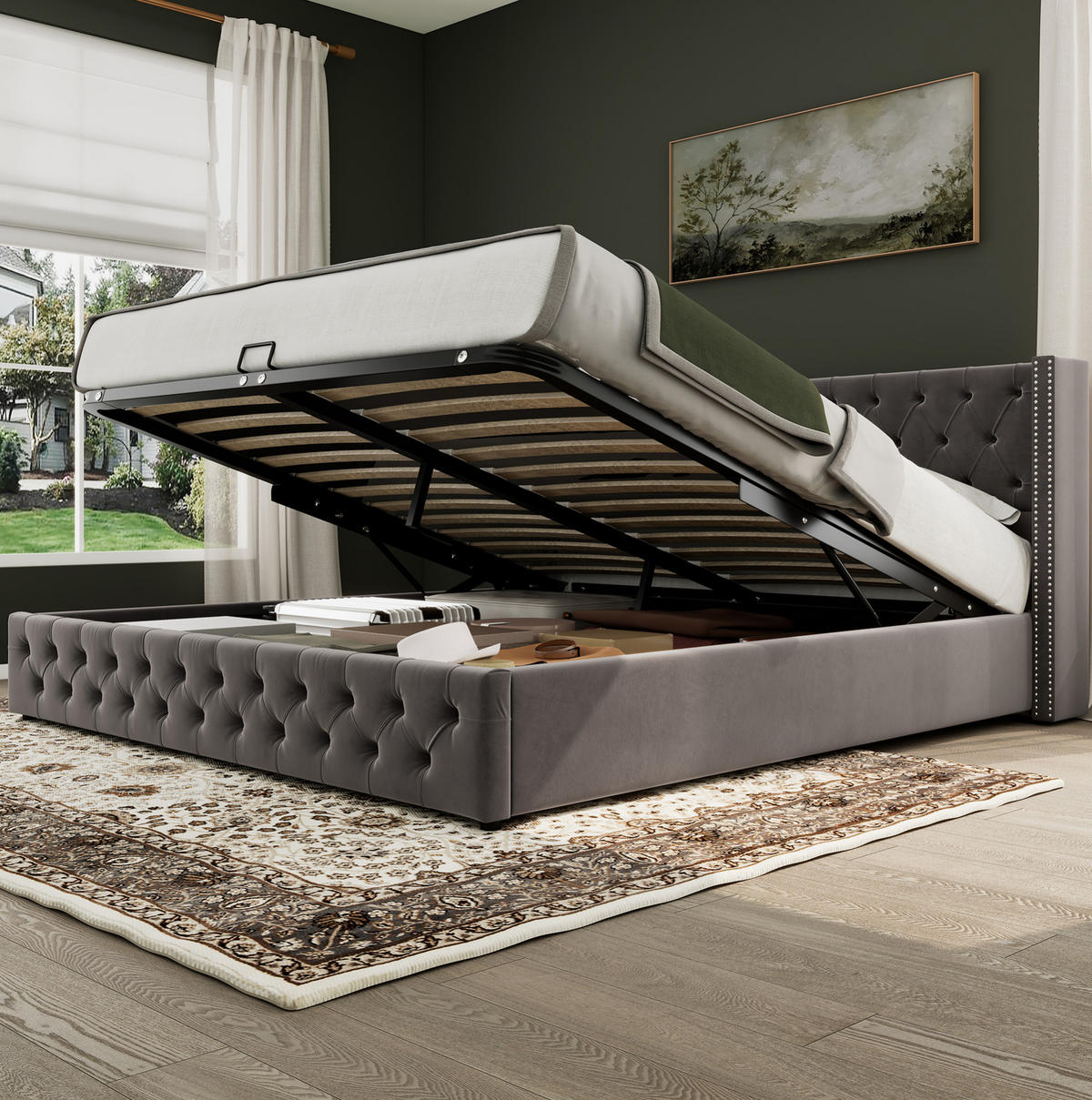 POLSTERBETT 180/200 cm Grau aus Samt mit Bettkasten - Grau, Textil (180/200cm) - OKMYHOME