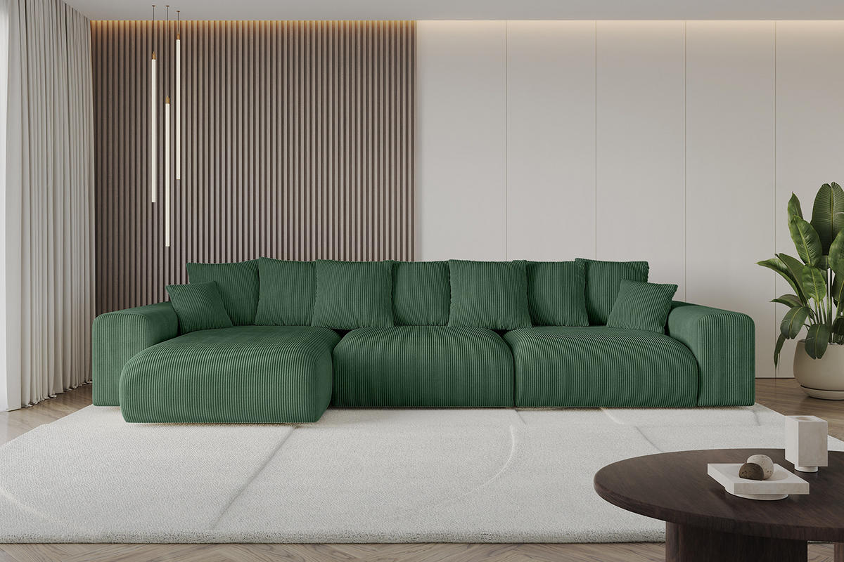 ECKSOFA Ottomane links ESKAR-L 364x176x84 Grün Cord - Schwarz/Grün, Holzwerkstoff/Kunststoff (364/176cm) - ALTDECOR