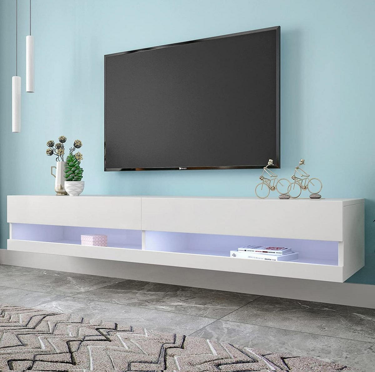TV-LOWBOARD wandhängend in Weiß Hochglanz mit LED 140/40/30.5 cm - Weiß, Holzwerkstoff (140/30.5/40cm) - Redom