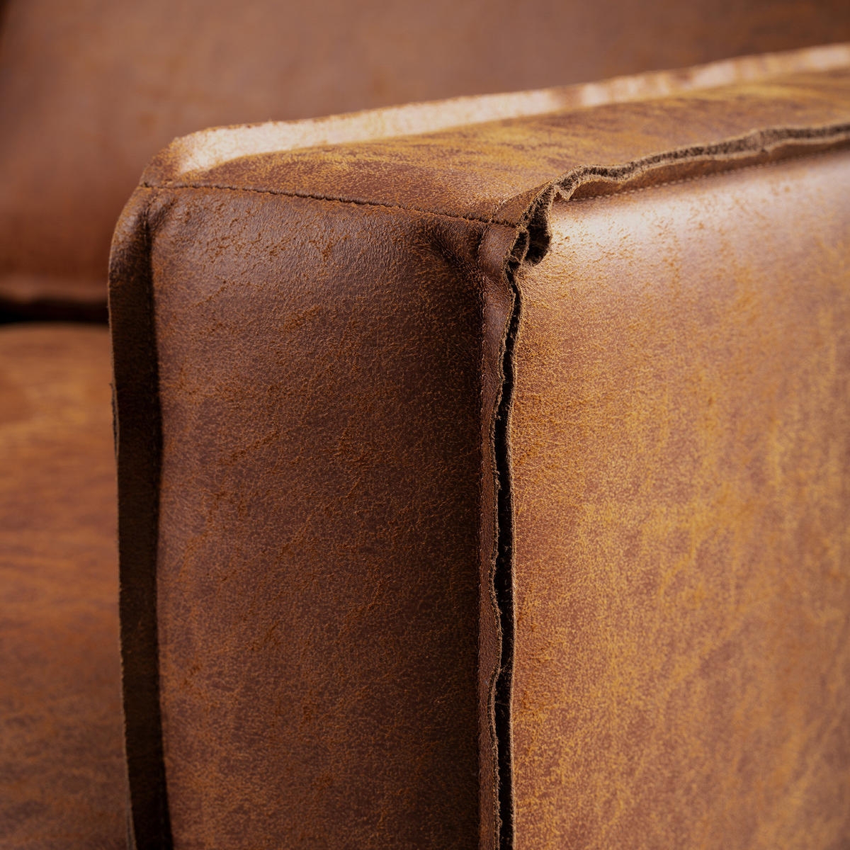 2-SITZER SOFA - Cognac/Schwarz, Leder/Textil (164/86/106cm) - home24